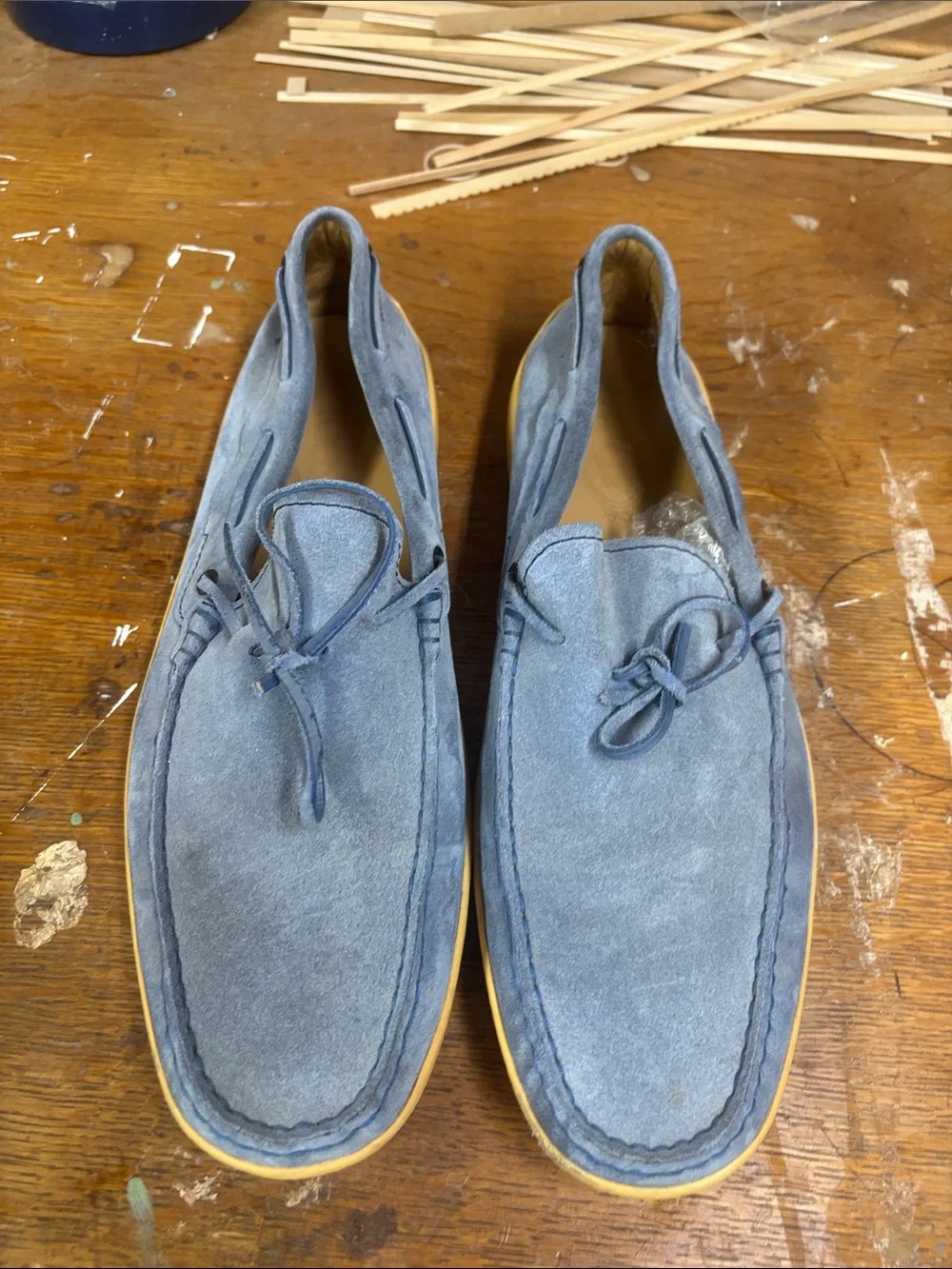 Tod's Light Blue Suede Tie-Top Loafers
